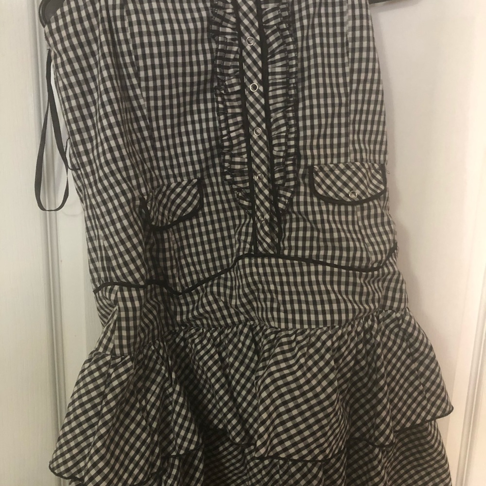 Strapless gingham ruffled dress
